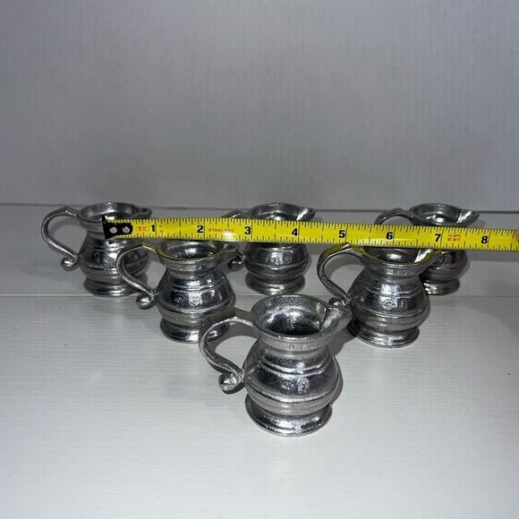 Vintage Wilton Armetale Pewter Small Creamer Pitcher Set Of 6 Stamped RWP 2” - Picture 4 of 6